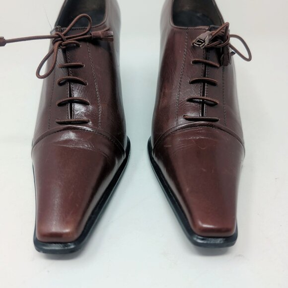 Stuart Weitzman Oxford Heels Shoes 5.5 Brown Square Toe - Picture 3 of 11
